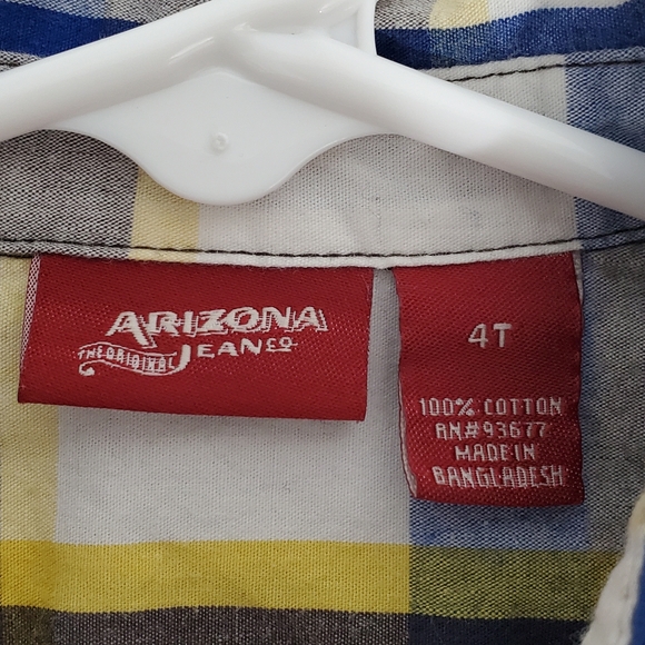 5/$25 Arizona Jean Company Blue Gray Yellow Plaid Long Sleeve Plaid Boys Size 4T - Picture 3 of 3